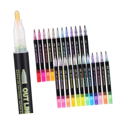 Uonlytech 24 Glitter Double-Line Markers in Assorted Colors with Propylene Grip