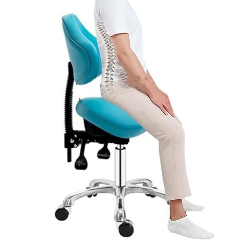 Hydraulic Gas-Lift Saddle Stool with Tilting Backrest for Dental, Beauty & Massage Professionals