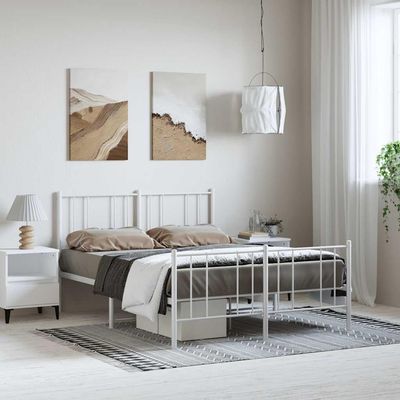 Lauuoeriau Home & Garden Metal Bed Frame with Footboard, White, 135 x 190 cm