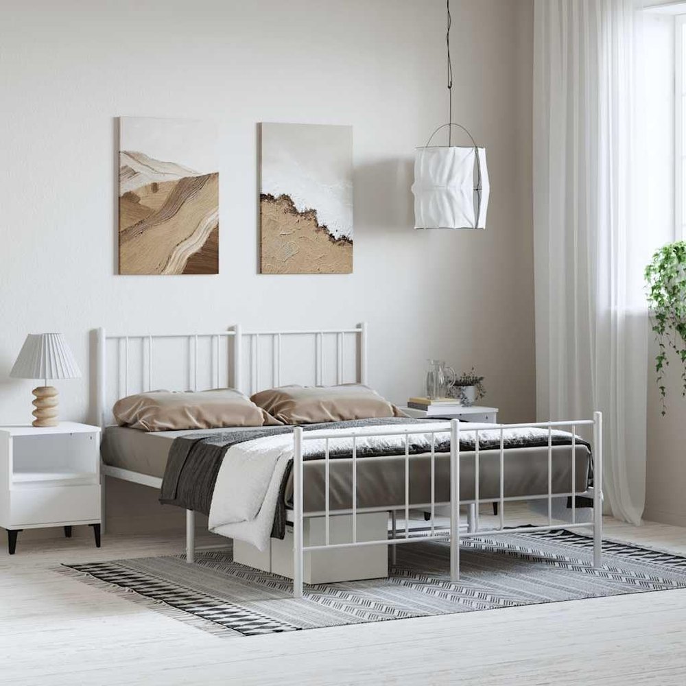 Lauuoeriau Home & Garden Metal Bed Frame with Footboard, White, 135 x 190 cm