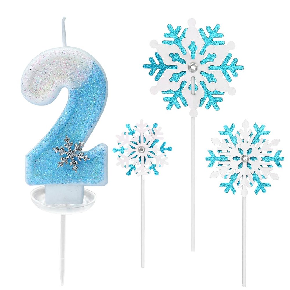 Glitter Number 2 Candle with Snowflake Decor