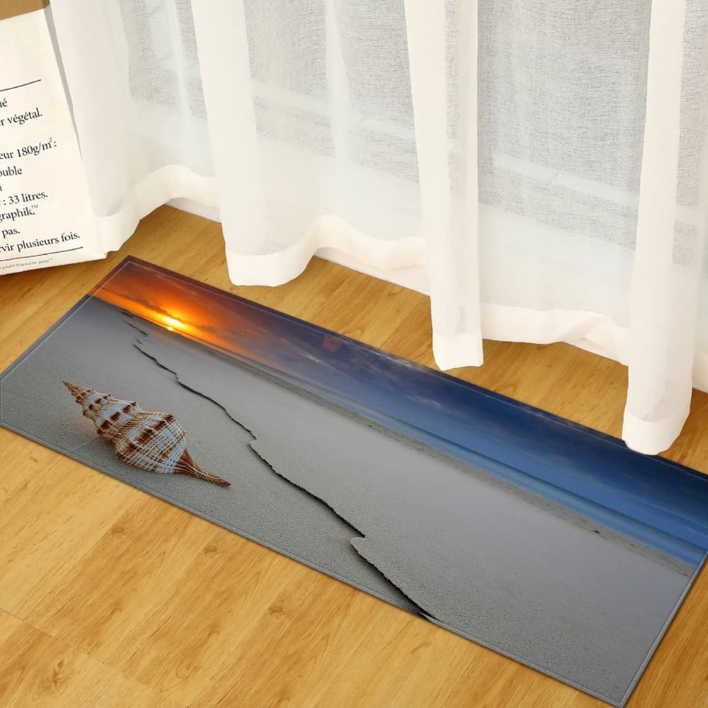 BOVZOX Non-Slip Kitchen Mat, Seashell Pattern, Washable Microfiber Runner, 60 x 180 cm