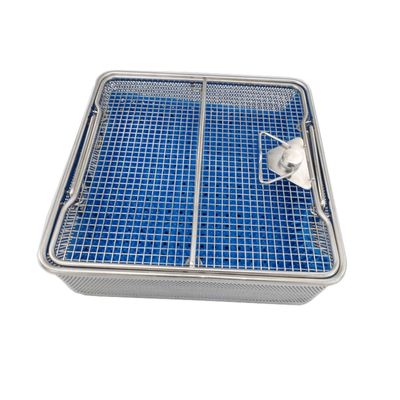 304 Stainless Steel Sterilization Box with Silicone Mat, Removable Lid and Adjustable Handle, 17.7 x 11.8 x 2.8 in (45 x 30 x 7 cm)