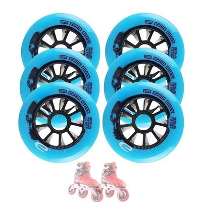 woxefo 6-Pack Inline Skate Replacement Wheels with Bearings, 85A PU, Blue, 125 mm