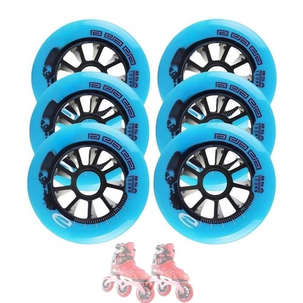 woxefo 6-Pack Inline Skate Replacement Wheels with Bearings, 85A PU, Blue, 125 mm