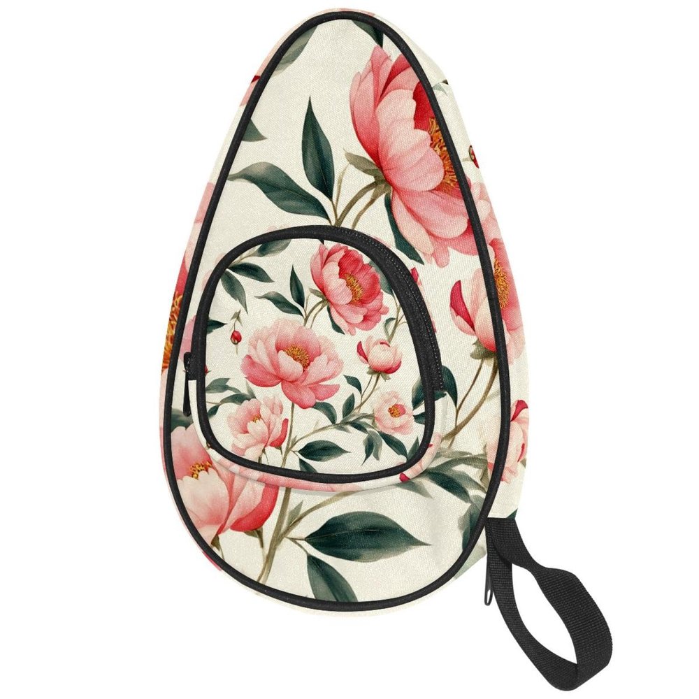 VAPOKF Table Tennis Paddle Case, Blooming Peony, with Pocket for 45 Balls