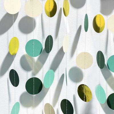 4-Pack Round Paper Garland - Forest Green Glitter