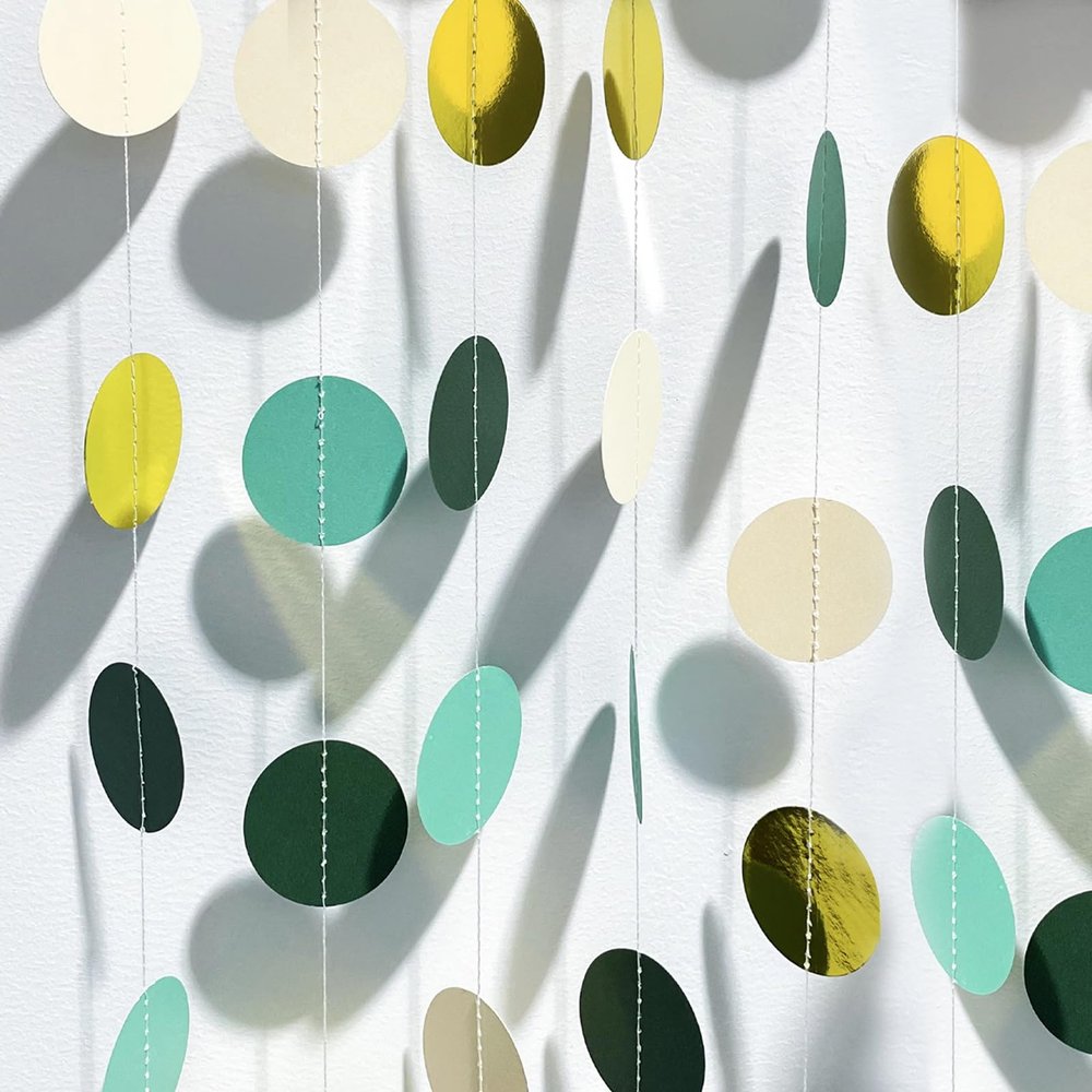 4-Pack Round Paper Garland - Forest Green Glitter
