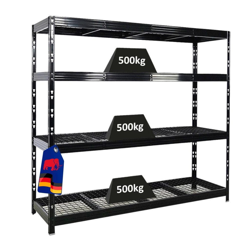PROREGAL RHINO Extra-Wide Heavy-Duty Shelving Unit, Black, 180 x 200 x 60 cm, 500 kg per Shelf