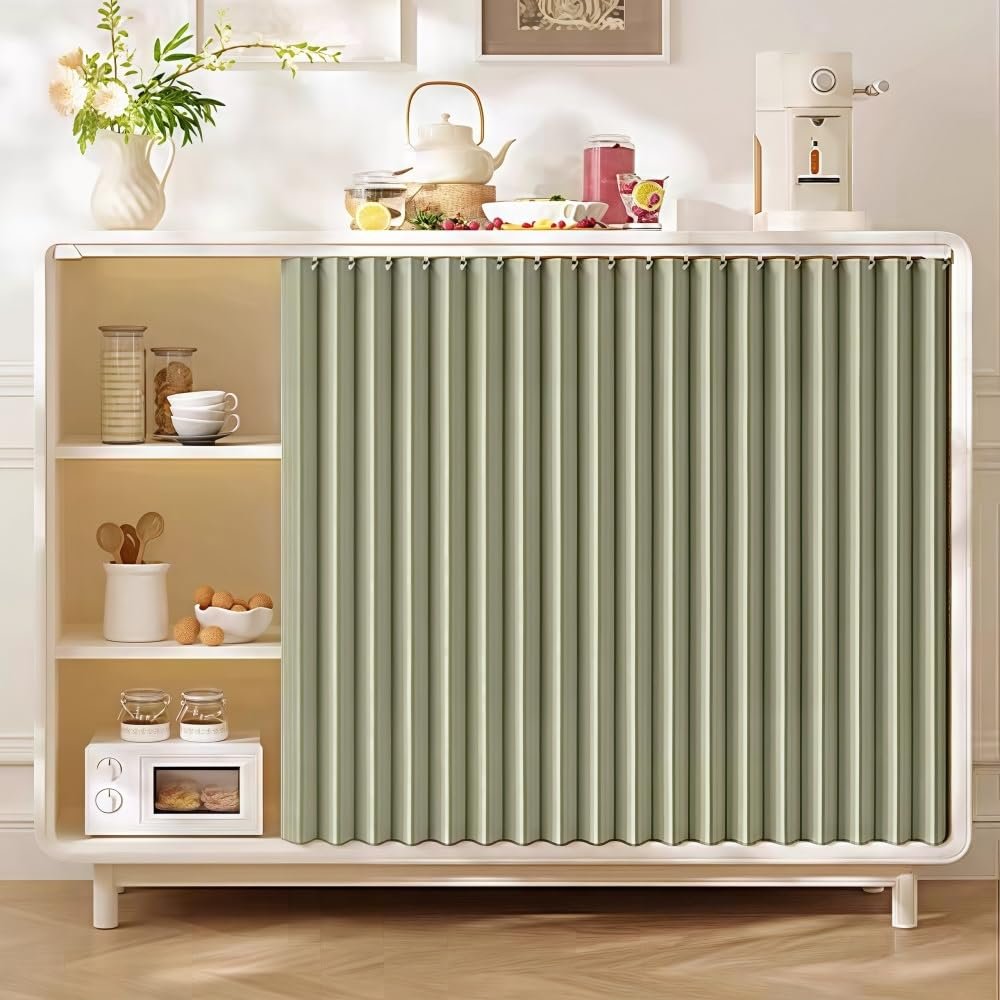 woxefo Dustproof Curtain for Open Shelves, Linen, Waterproof, Sun- and Mold-Resistant, with Sliding Track, Green, 100 x 80 cm