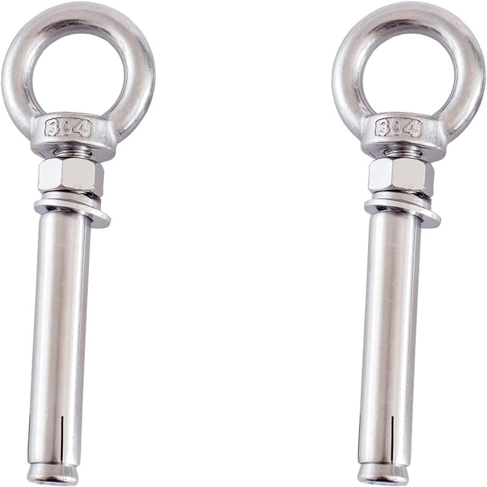2-Pack M12 Stainless Steel 304 Expansion Eye Bolts with Ring Nuts, M12 x 90 mm