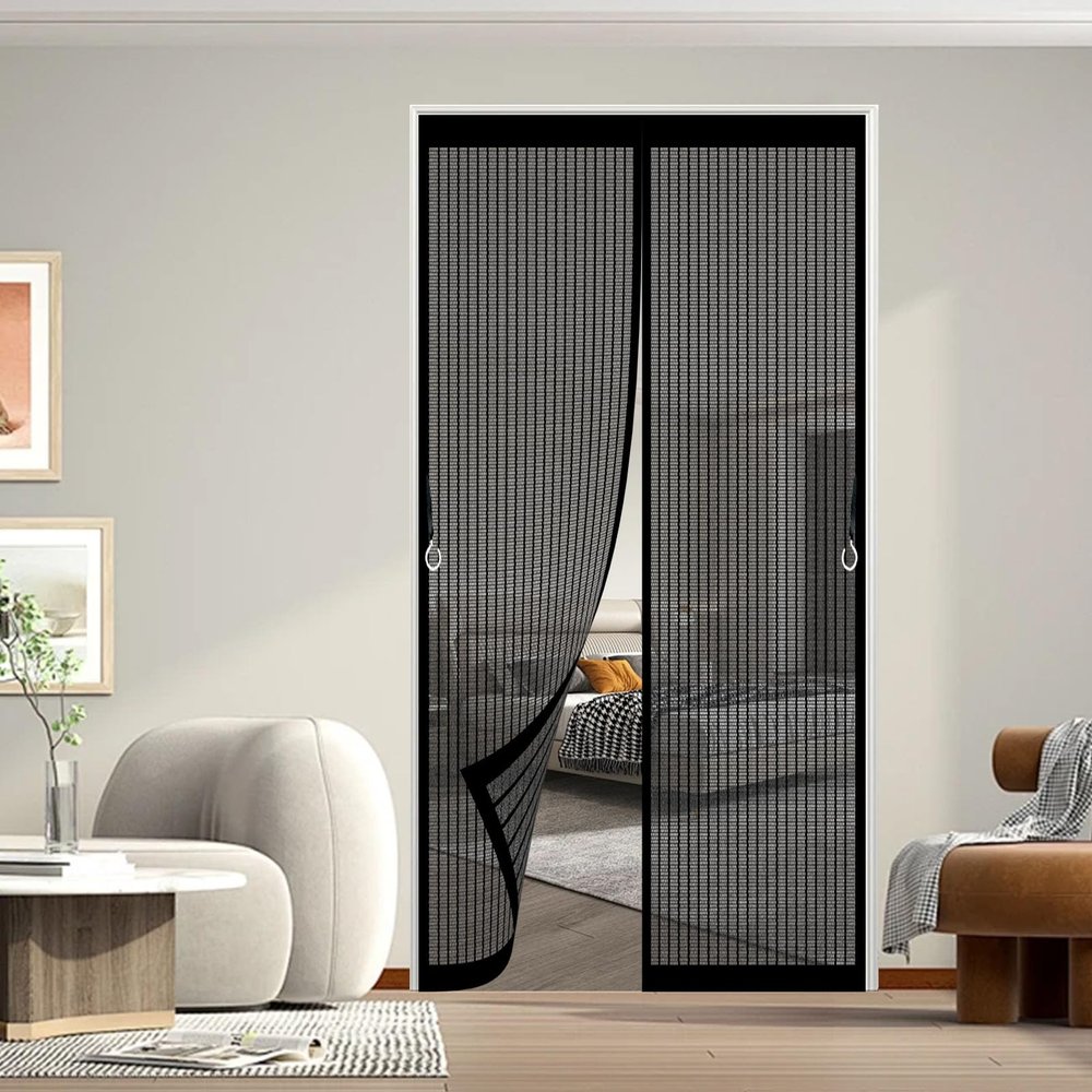 Magnetic Fly Screen Curtain for Balcony Doors, 94 x 199 cm, No Drilling, Black