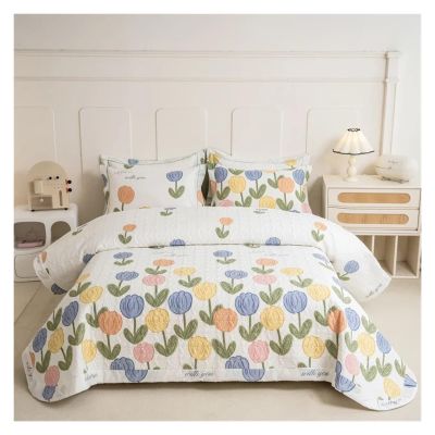 Waterproof Mattress Cover, Breathable Cotton Mattress Pad and Plaid Bedspread for Double Beds (T
