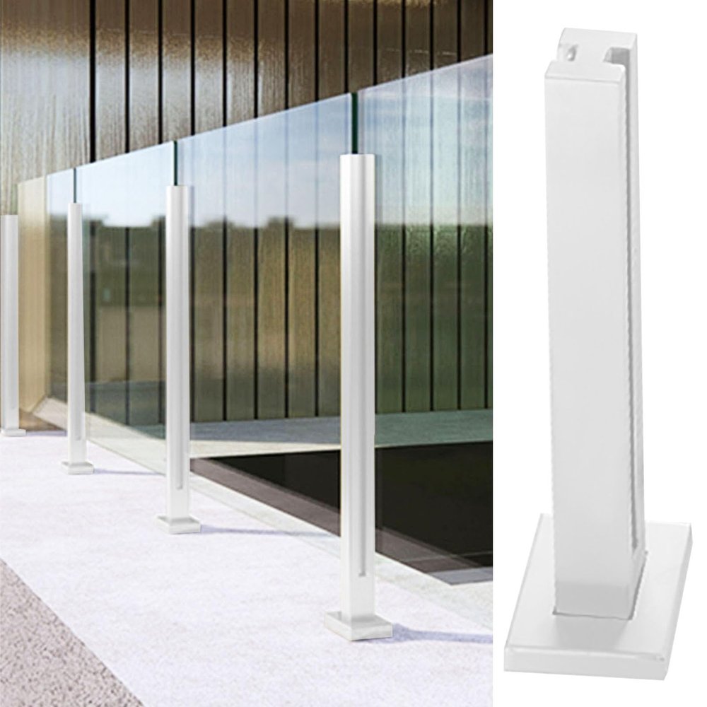 White Metal-and-Glass Railing Post