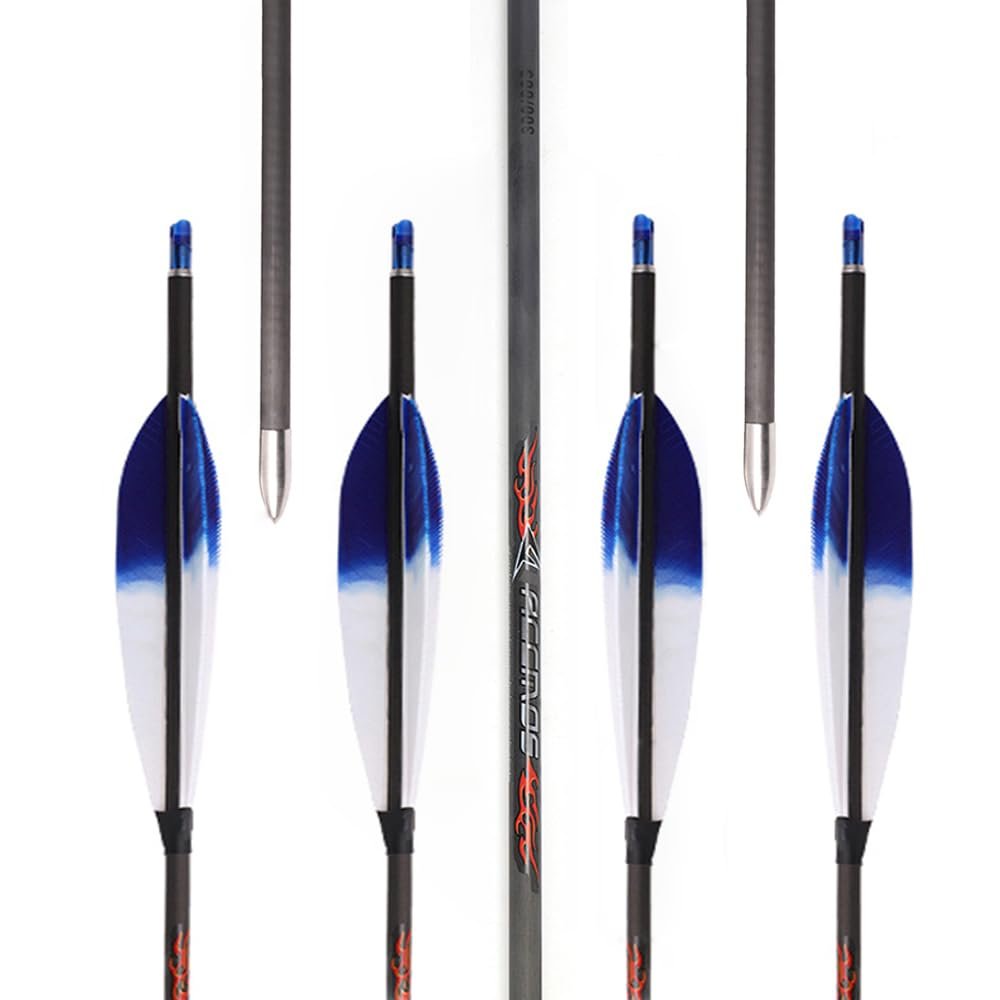 PHILOCS 12-Piece Blue-White Gradient Turkey Feather Arrows, 4.2 mm ID, Spine 1800, 32 in