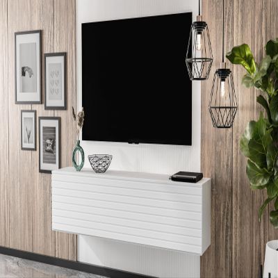 AXLIVING ZIVOLLI TV Stand, White/White, Slatted Front