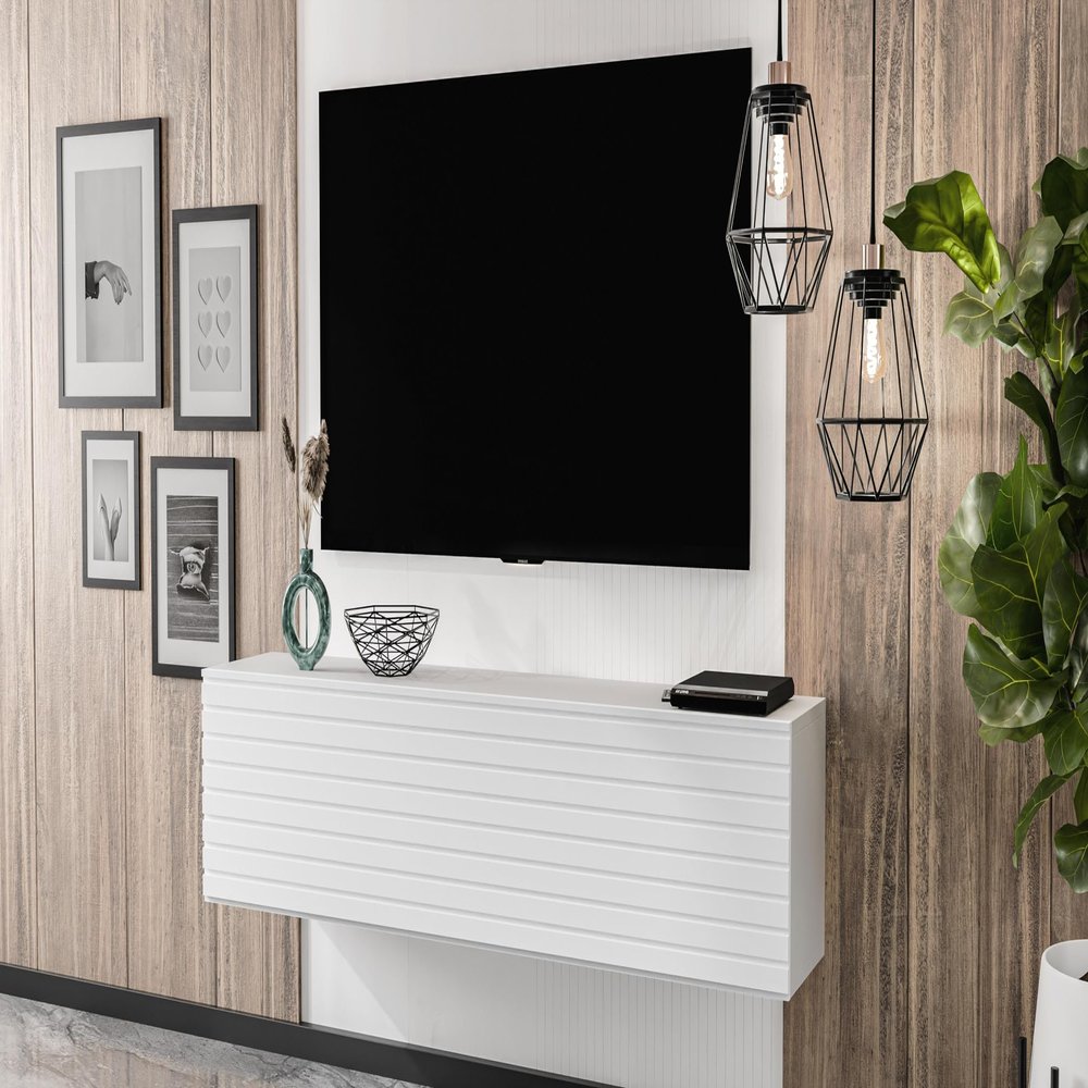 AXLIVING ZIVOLLI TV Stand, White/White, Slatted Front