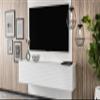 AXLIVING ZIVOLLI TV Stand, White/White, Slatted Front view 1