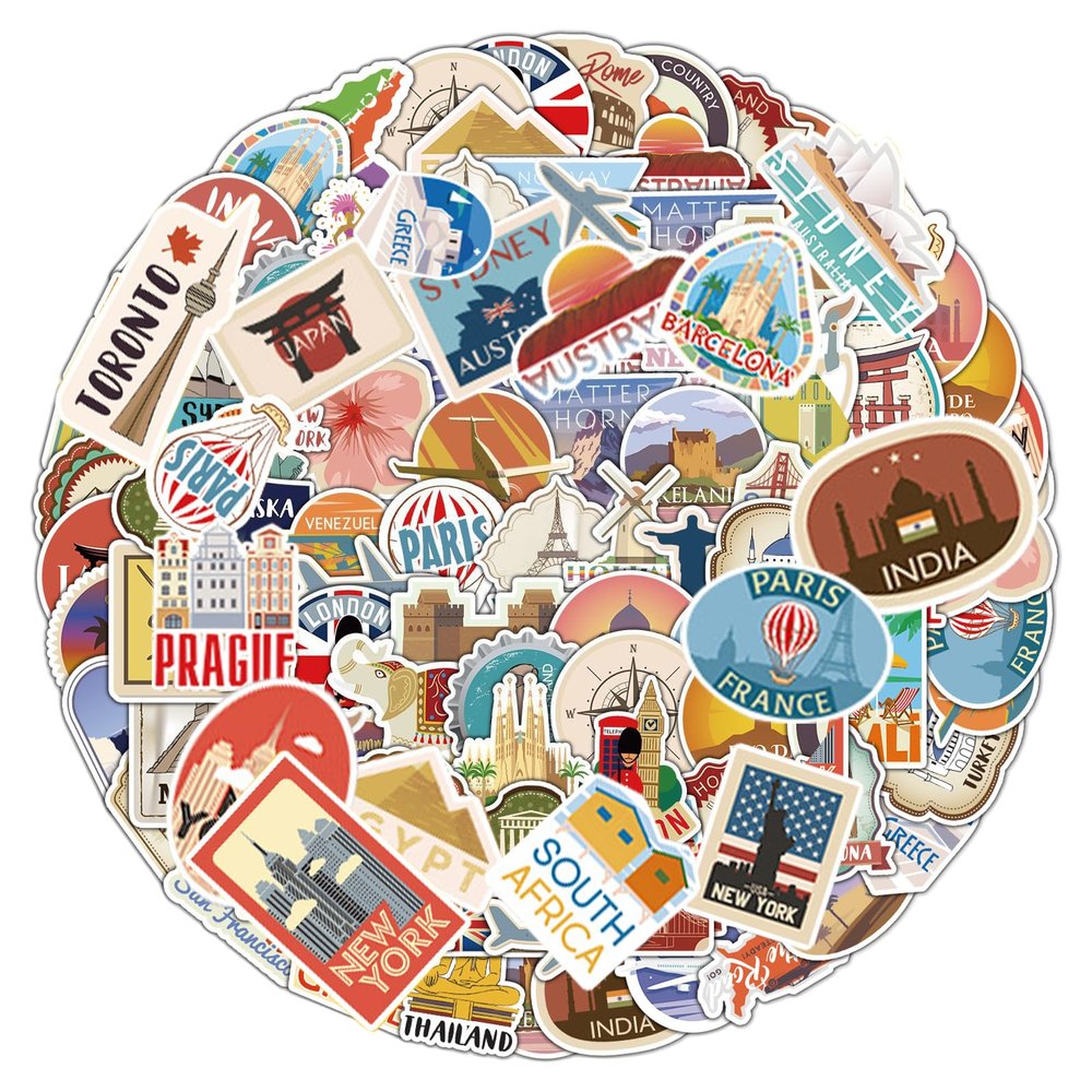 100 Travel Stickers - Waterproof Travel Graffiti