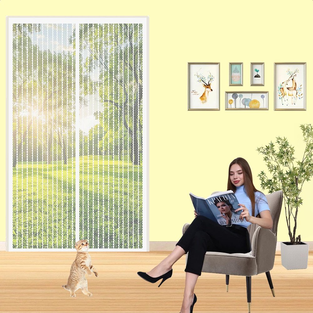 Magnetic Fly Screen Door 158 x 232 cm, Stronger Magnets, No Drilling, White