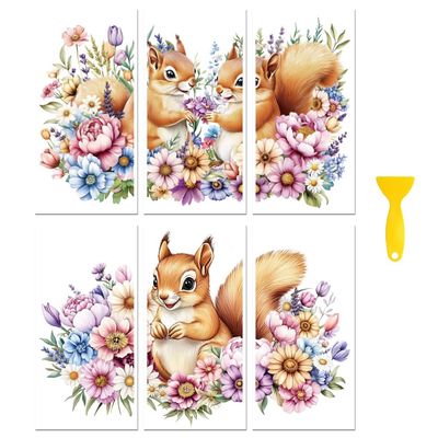 Peacoblue Rub-On Transfer Stickers for Furniture Decor 6"x12" Squirrel and Wildflowers, 3 Pieces