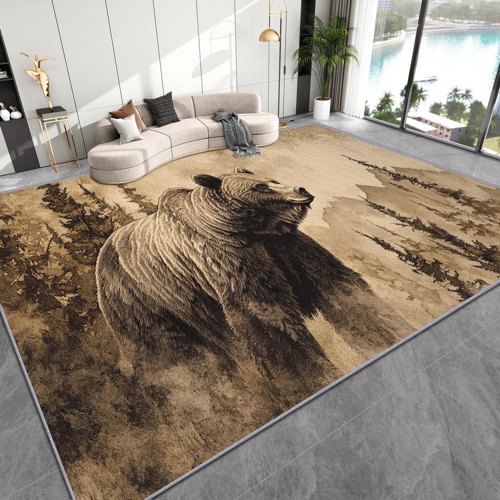 AevuCub Grizzly Bear Rug, 140 x 200 cm, Low-Pile, Washable