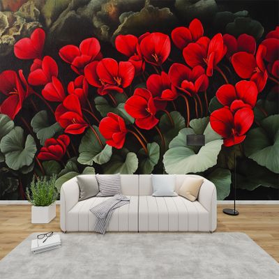 PaxGloz Cyclamen Photo Wallpaper, Red Flowers, Non-Woven Wall Mural, 150 x 105 cm (W x H)