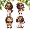 Jesus Christmas Ornament - 2D Decorative Acrylic Jesus Pendant | 4-Piece Set view 1