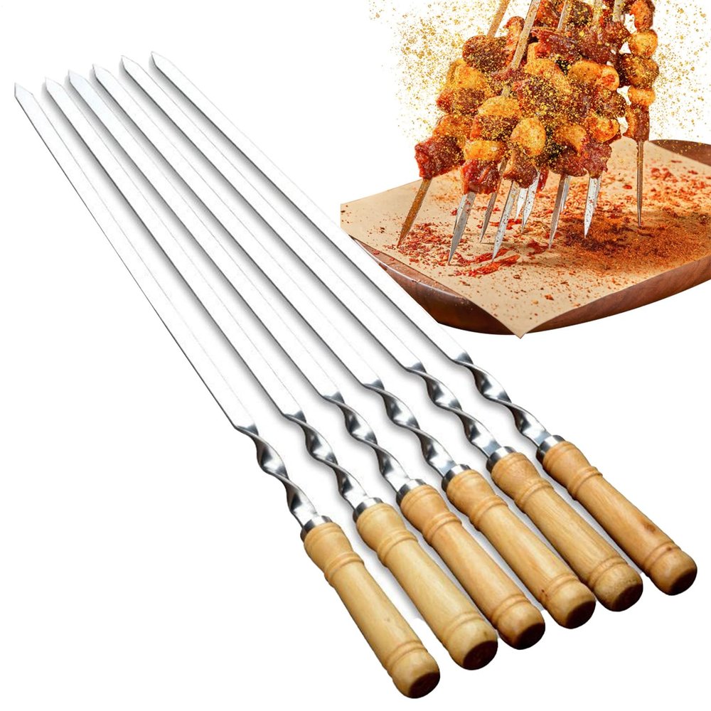 6-Piece Barbecue Skewer Set with Heat-Resistant Stainless Steel Handles
