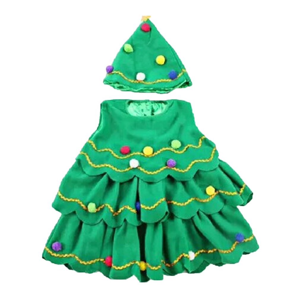 Girls' Christmas Tree Costume Dress and Hat, Green, 11–12 Years