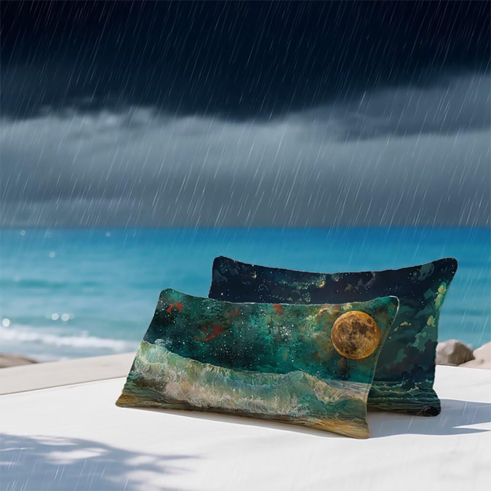 Outdoor Moon Cushion Covers, 2-Pack, 60 x 80 cm, Beach Pattern, Waterproof Linen, Hidden Zipper, BY8 B-5