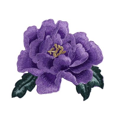 Peony Flower Patch, 14 x 12.5 cm, Iron-On or Sew-On, for Wedding Dress, Denim Jacket, and Crafts (Purple)