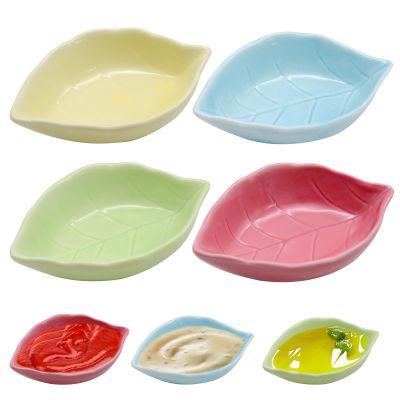 Set of 4 Leaf-Shaped Ceramic Dipping Bowls