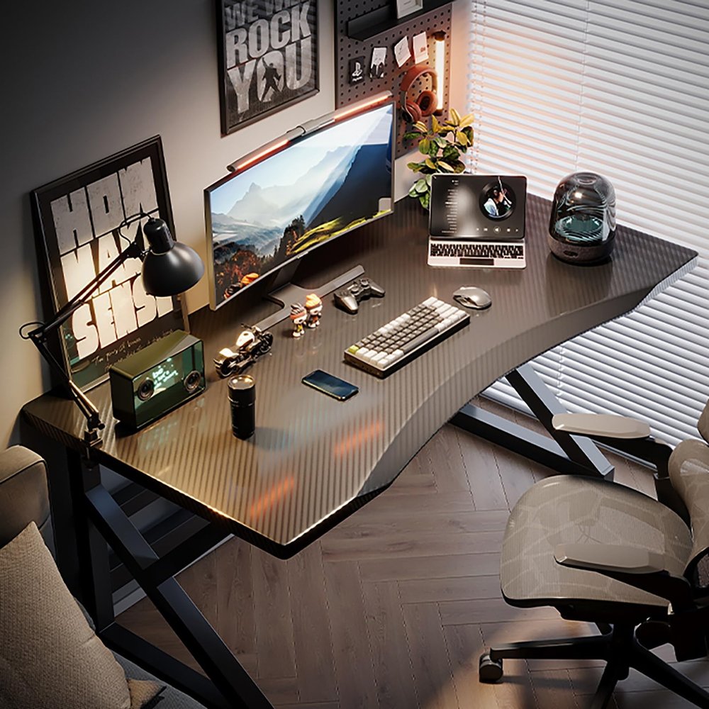 Modern Carbon Fiber Computer Desk for Home Office and Gaming, Stylish PC Desk for Work, Study, Writing in the Bedroom and Living Room (31.5 x 24 x 29.2 in)
