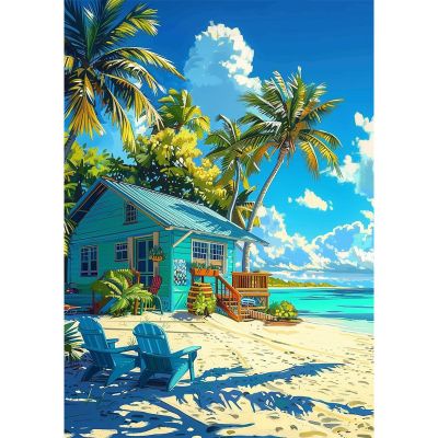 NEWENMO Blue Beach House Diamond Painting Kit