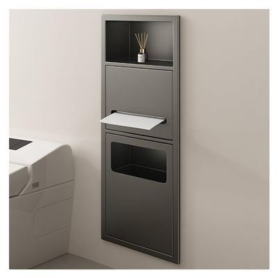 Generic Stainless Steel Recessed Niche Shelf for Bathroom and Shower with Trash Can, Waterproof Wall Storage, Gray, 70 x 28 x 13.5 cm