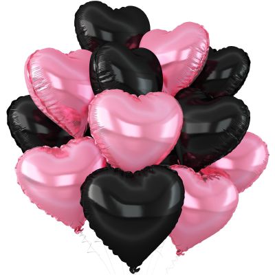 Fesnova Heart Foil Balloons, 12 Pack, Black and Pink