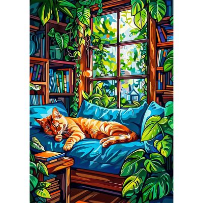 NEWENMO Cozy Room Diamond Painting for Adults - Orange Cat & Green Plant