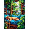 NEWENMO Cozy Room Diamond Painting for Adults - Orange Cat & Green Plant view 1