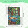 NEWENMO Cozy Room Diamond Painting for Adults - Orange Cat & Green Plant view 2