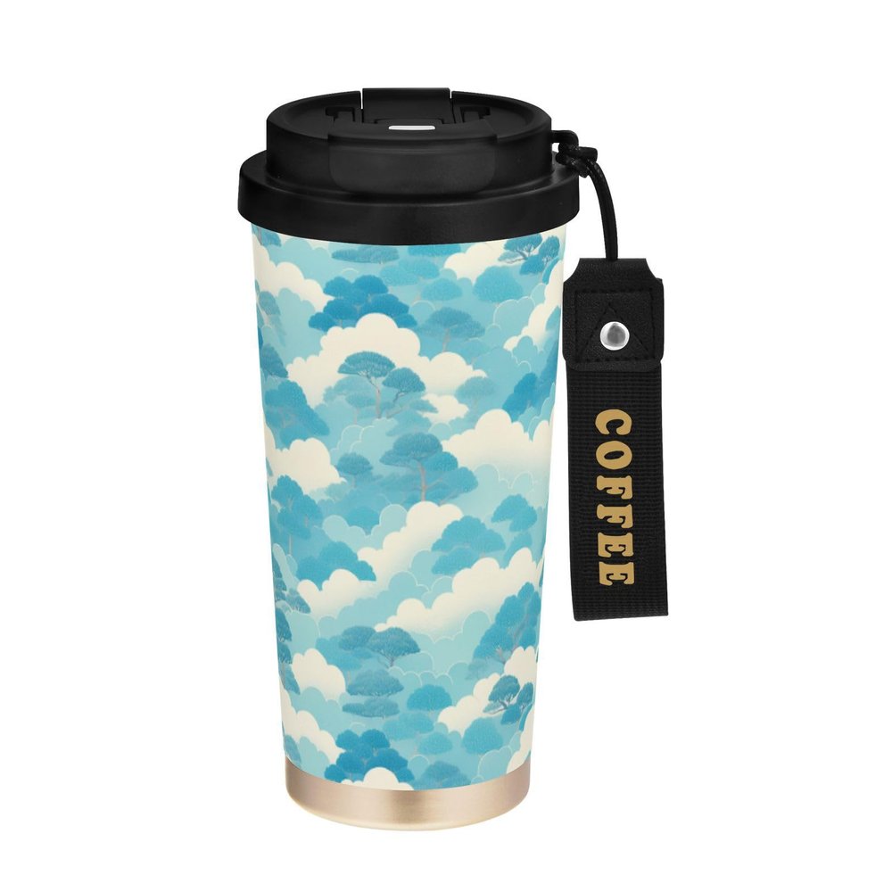 linqin Travel Coffee Mug with Lid, Stainless Steel, Insulated, Leakproof, 480 mL, Turquoise/White