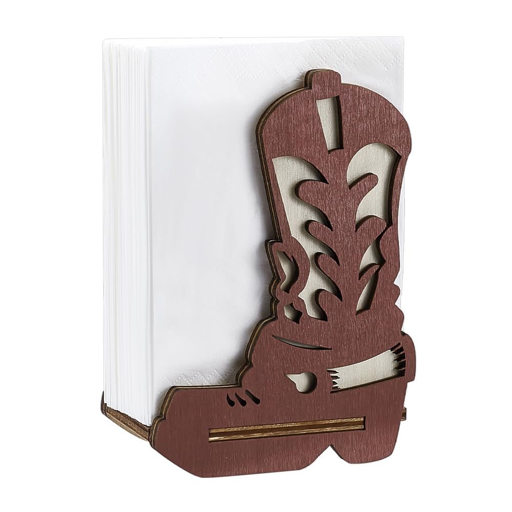NBEADS Wooden Napkin Holder in Western Cowboy Boot Style