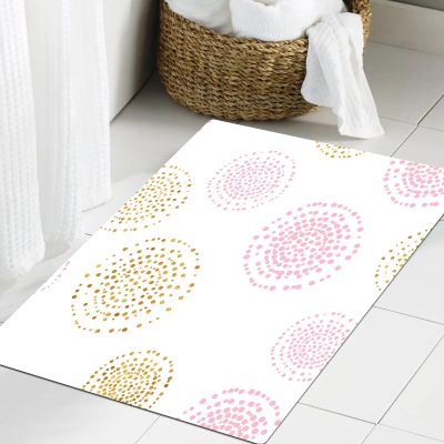 JHAOUNUK Soft Bathroom Rug 40 x 60 cm, Pink with Gold Dot Pattern
