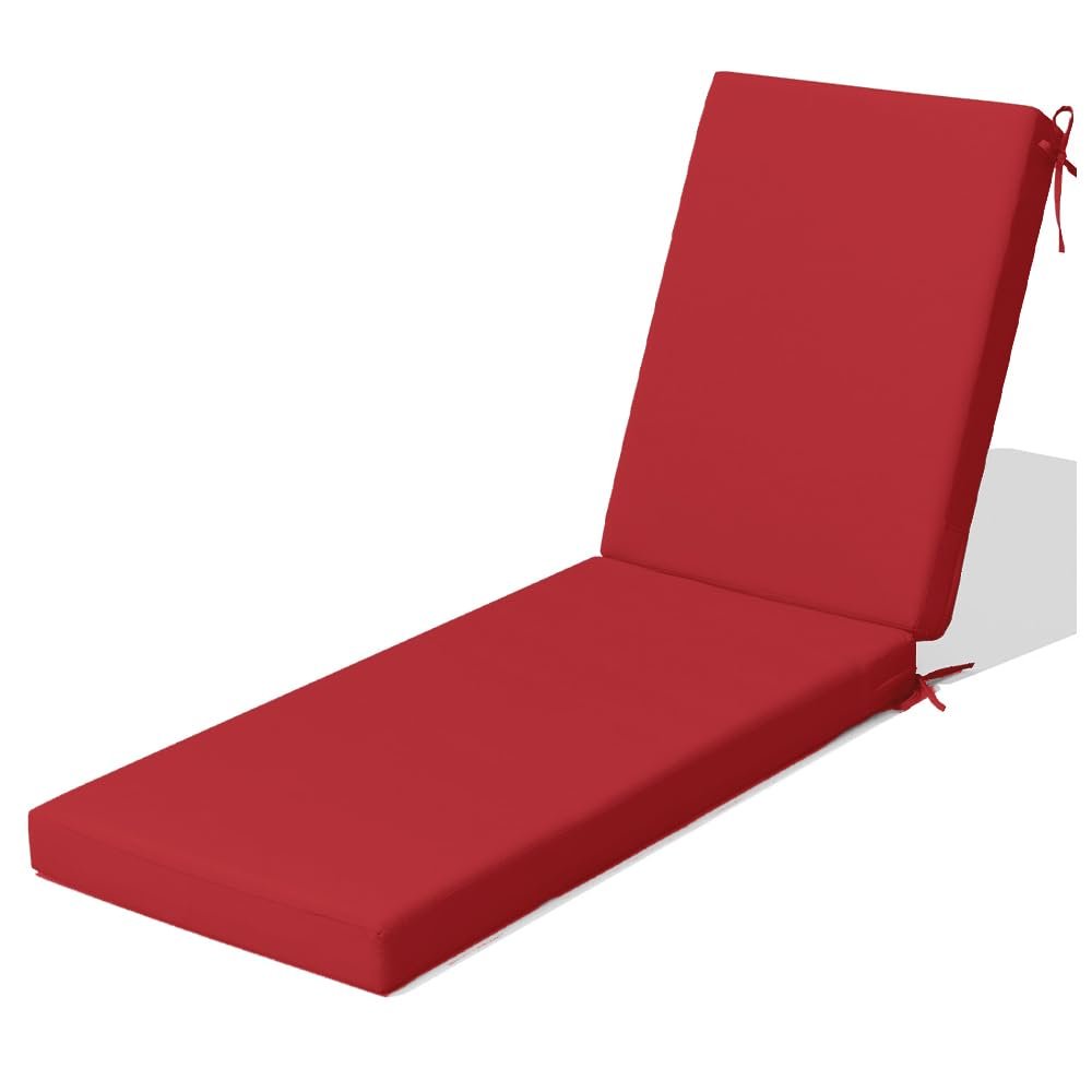 EXZFW 8 cm Thick Weather-Resistant Sun Lounger Cushion, Portable Outdoor Chaise Lounge Pad with Adjustable Straps, Red 50, 203 x 66 x 10 cm