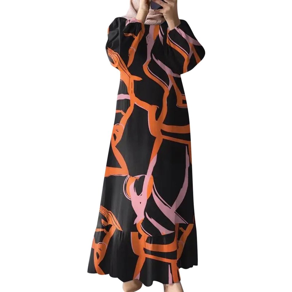 Muslim Women's Festive Dress, Prayer Dress, Casual Kaftan Christmas Dress (Black, M)