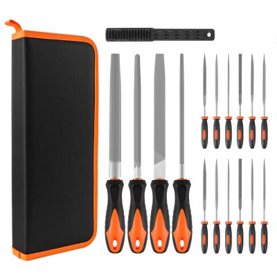 17-Piece Metal File Set, T12 Alloy Steel, 4 Large Files, 12 Needle Files and Wire Brush