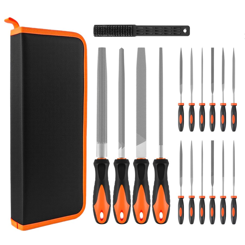 17-Piece Metal File Set, T12 Alloy Steel, 4 Large Files, 12 Needle Files and Wire Brush