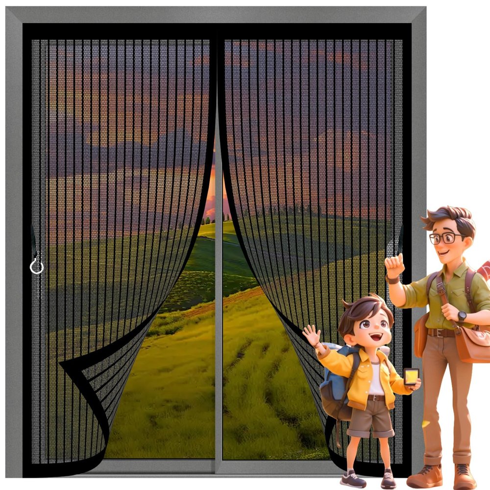 Magnetic Insect Screen Curtain, 105 x 126 cm, Self-Closing, Black