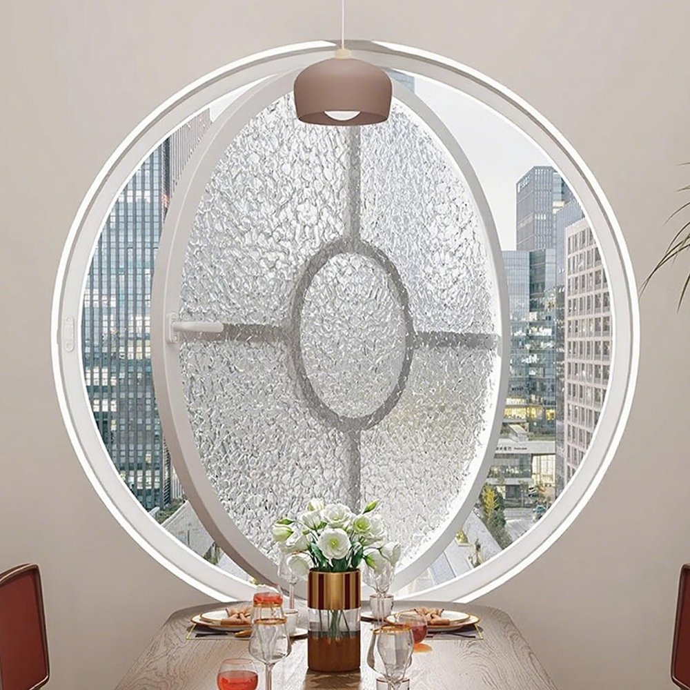360° Rotating Round Aluminum Window with Handles, Tempered Glass, White, 23.62 in/60 cm
