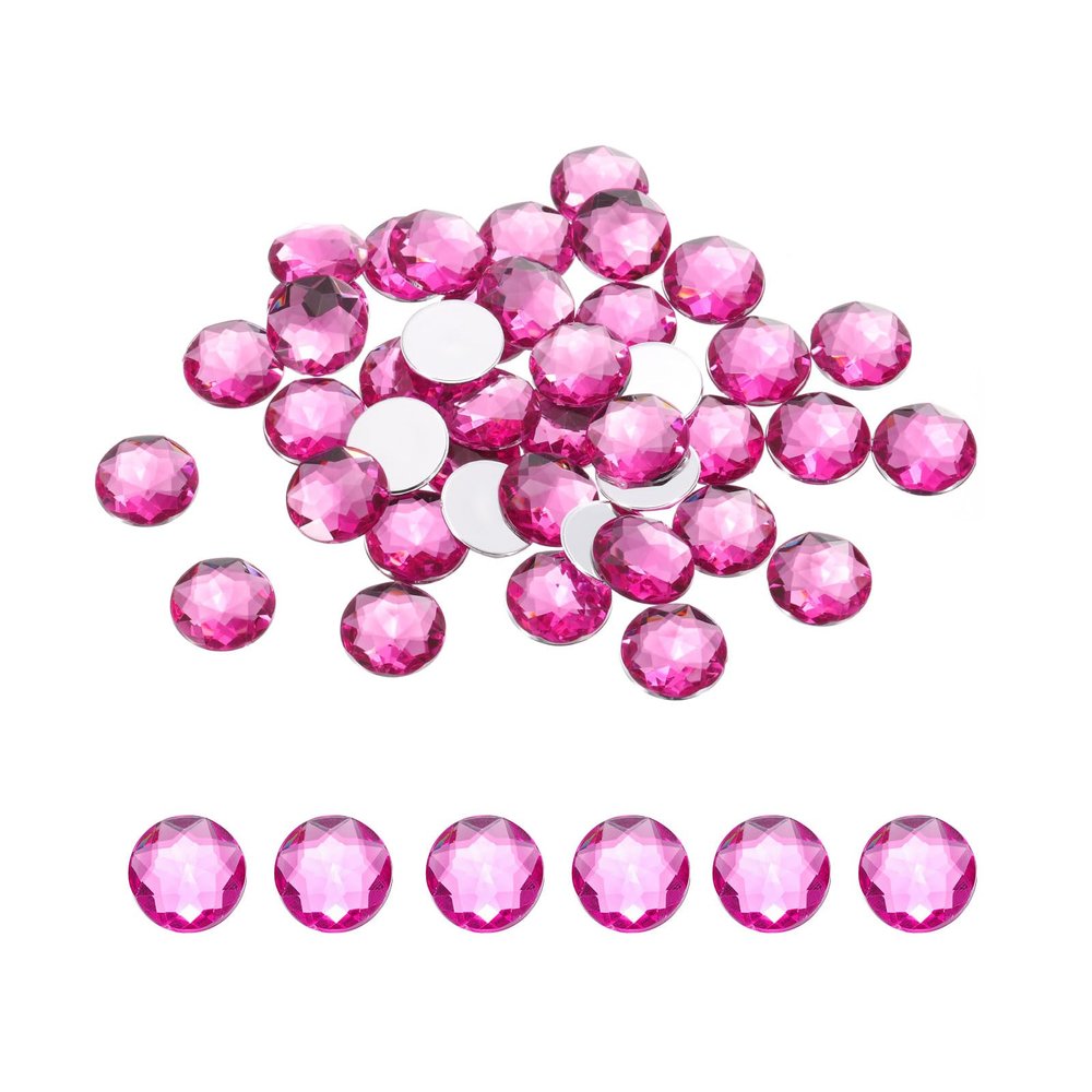 QUARKZMAN 50 Pcs Rhinestones, Flat Back Acrylic Gems, 12mm Round Pink Red